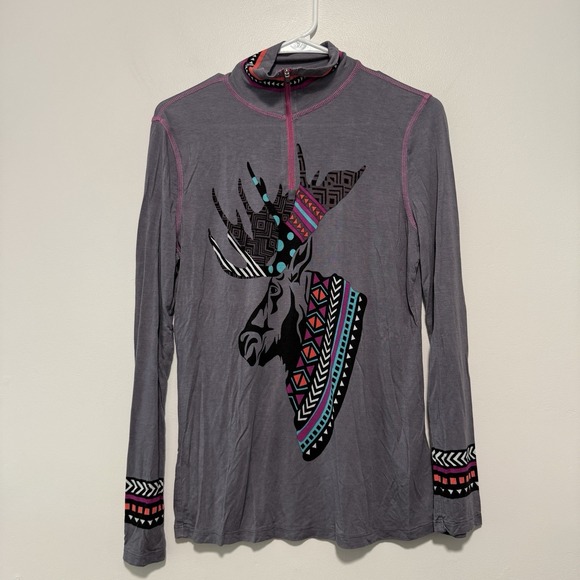 Krimson Klover 1/4 Zip Moose Long Sleeve Base Layer Gray Size Large - Picture 1 of 6